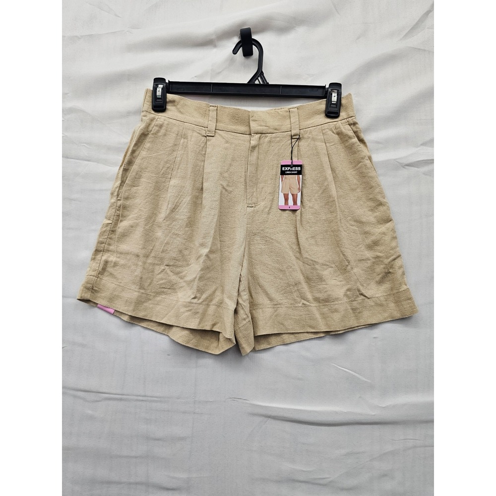 Express Womens Pleated Linen Shorts Cream Linen Blend Casual Size 6